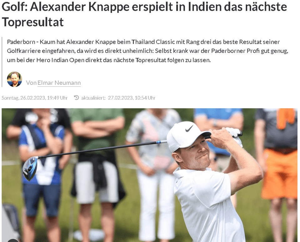 DP World Tour, Hero Indian Open - erneute Top Platzierung für Alexander Knappe